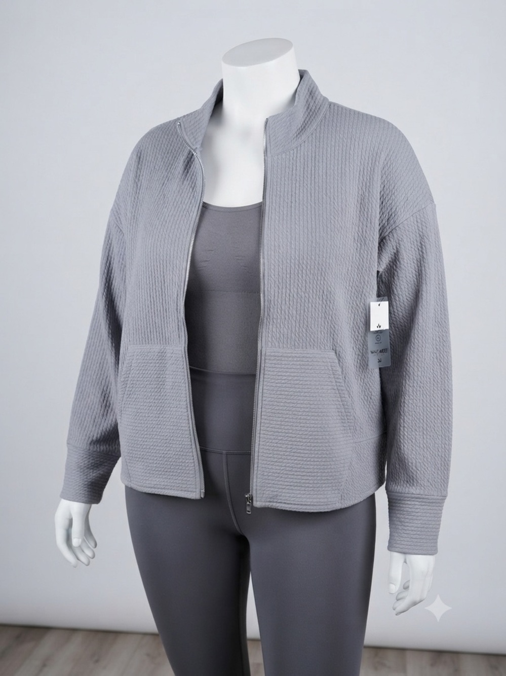 Nine West Light Gray Textured Zip Front Jacket NWT 3X